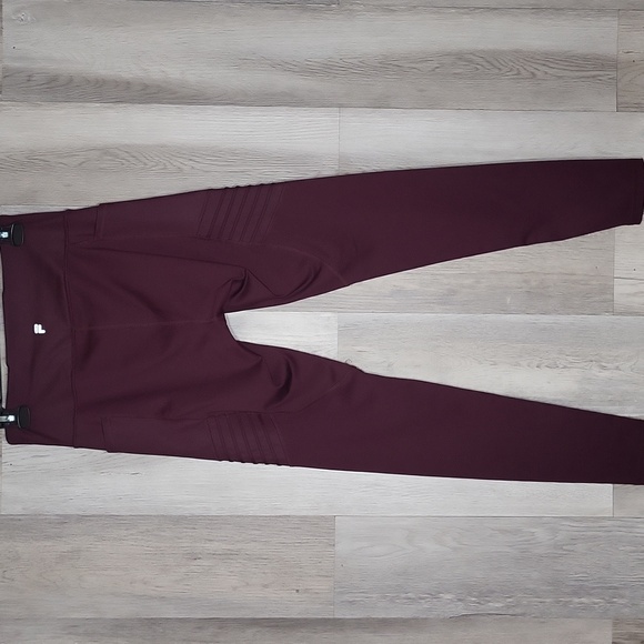🛍Fila Sport Womens Medium‎ Burgundy Leggings Ribbed Stretch Pockets Activewear - Picture 2 of 7